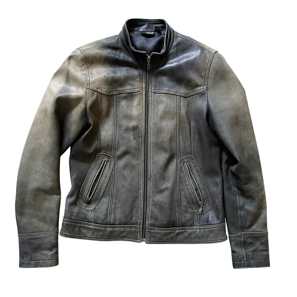 a.n.a Womens Distressed Grey Genuine Leather Moto Biker Jacket Medium RN93677
